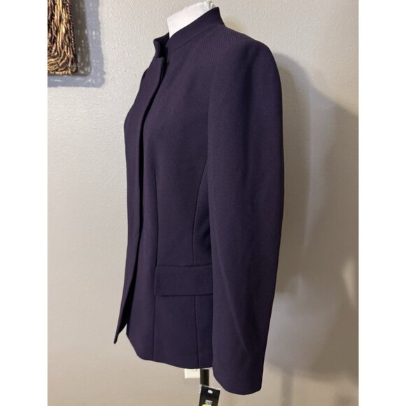 Kasper Suit Jacket Blazer 10 Purple Plum Textured Poly Adjustable Mock Neck NEW - Picture 6 of 15